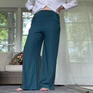 Wide Leg Rib Knit Pant with Pockets Teal Adrianna Papell Women's Small